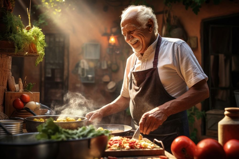 Latin old man cooking food adult. AI generated Image by rawpixel.