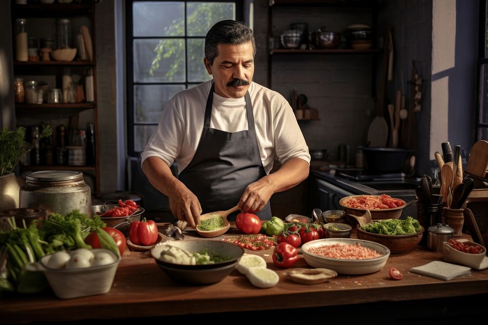 Mexican 45 year-old chef food cooking adult. AI generated Image by rawpixel.