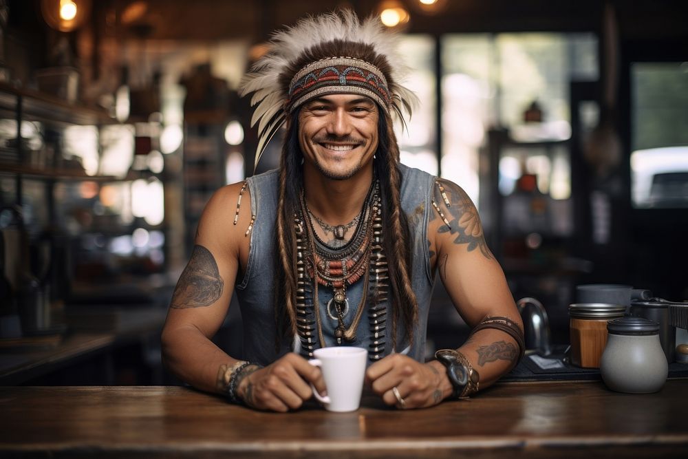 Modern native american man cup coffee mug. AI generated Image by rawpixel.