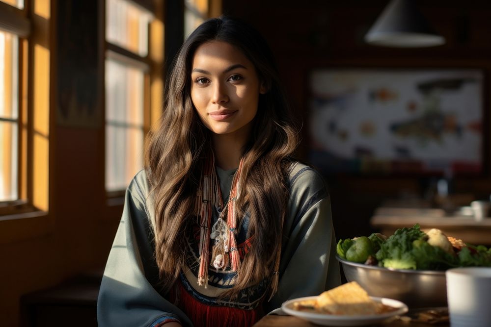 Modern native american woman food restaurant portrait. AI generated Image by rawpixel.