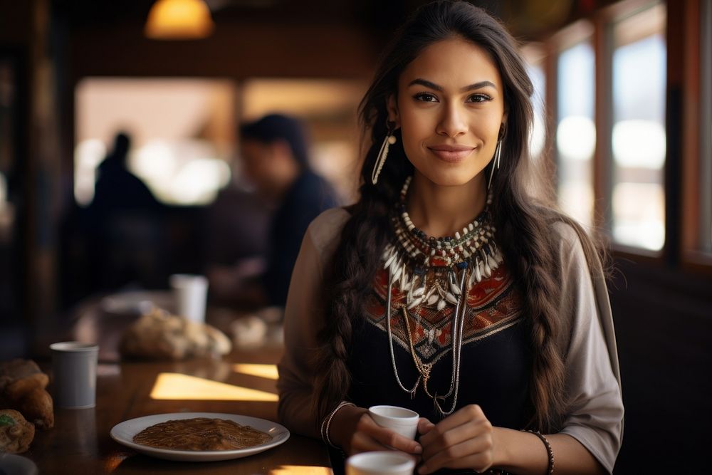 Modern native american woman restaurant food cup. AI generated Image by rawpixel.