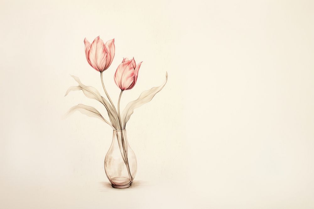 Tulip in a vase painting drawing flower. AI generated Image by rawpixel.