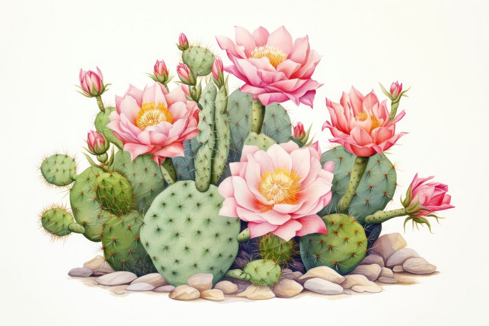 Cactus drawing flower plant. AI generated Image by rawpixel.