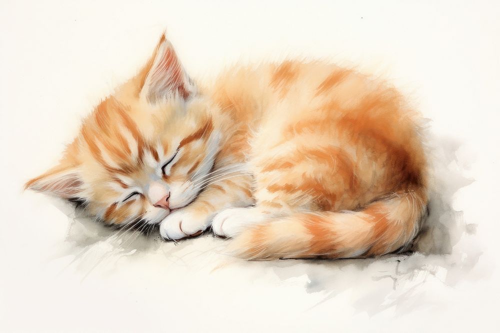 Cat sleeping drawing animal mammal. AI generated Image by rawpixel.