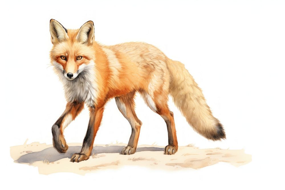 Fox walking wildlife drawing animal. AI generated Image by rawpixel.