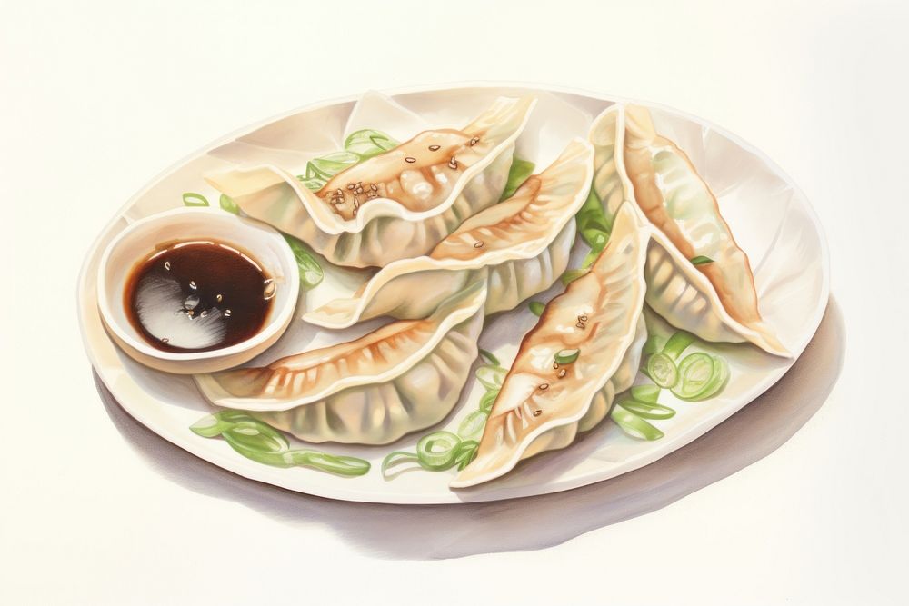 Gyoza food dumpling plate. AI generated Image by rawpixel.
