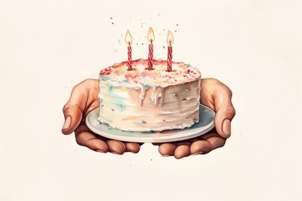 Hands hold birthday cake dessert candle food. AI generated Image by rawpixel.