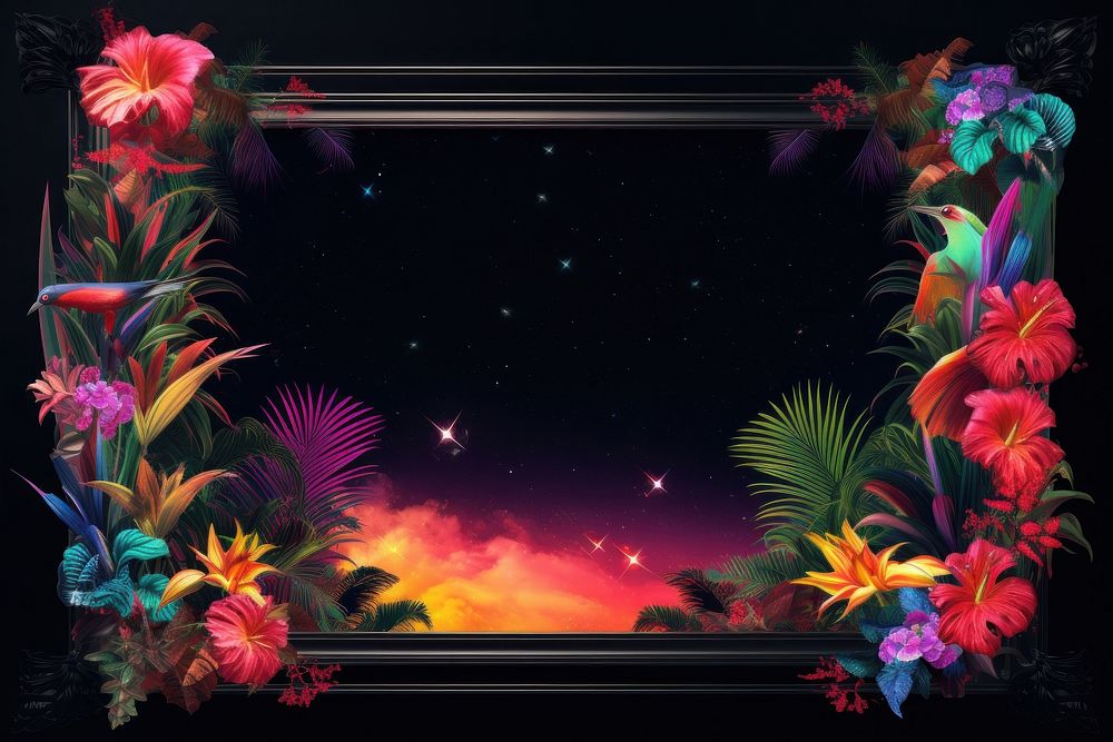 Tropical vibrant color nature night illuminated. AI generated Image by rawpixel.