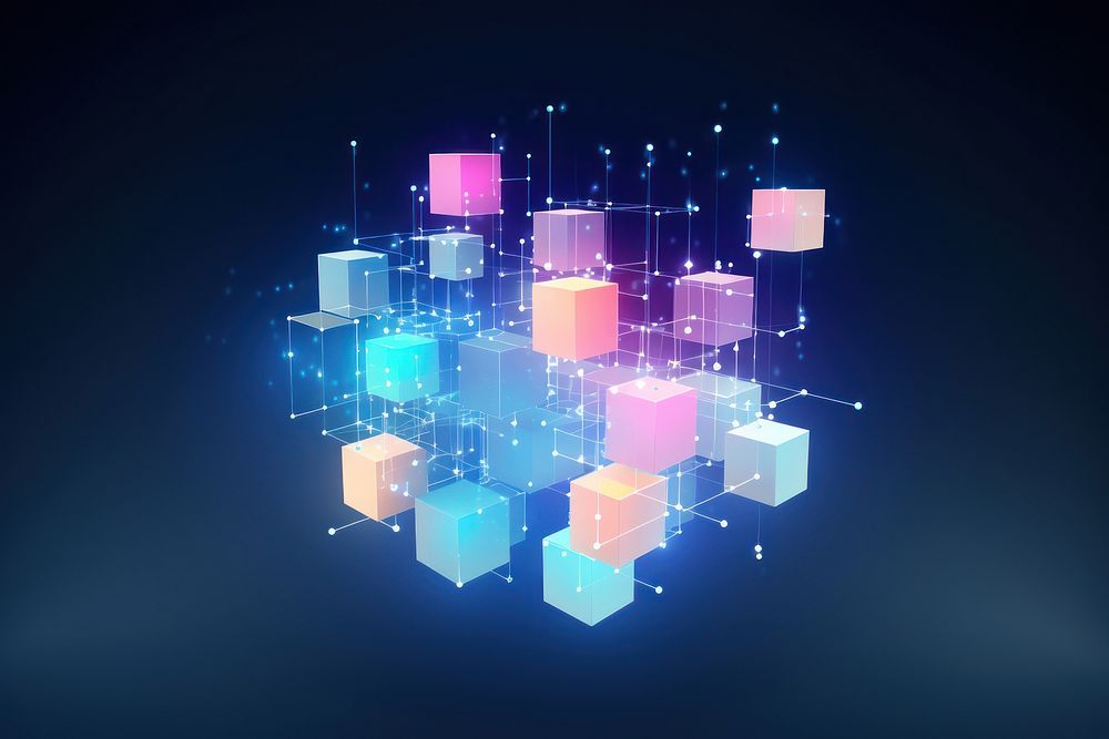 Blockchain cubes network backgrounds technology diagram. AI generated Image by rawpixel.