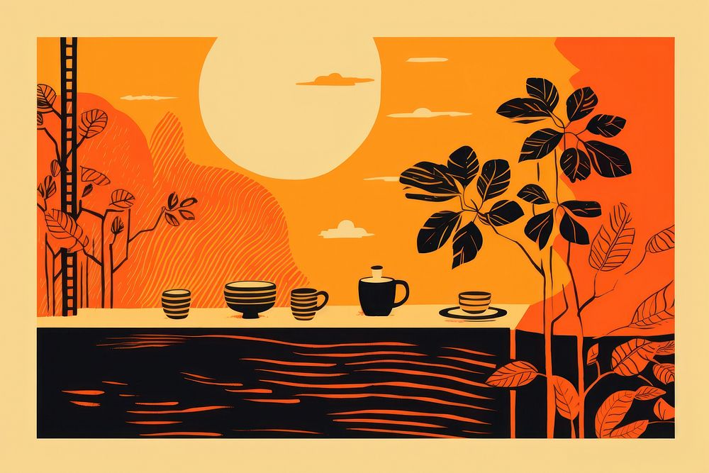 Coffee shop painting outdoors nature. AI generated Image by rawpixel.