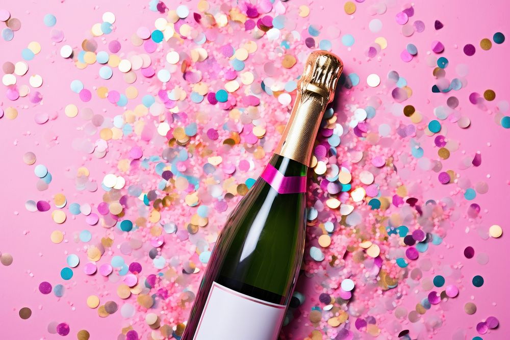 Champagne bottle confetti celebration champagne. AI generated Image by rawpixel.