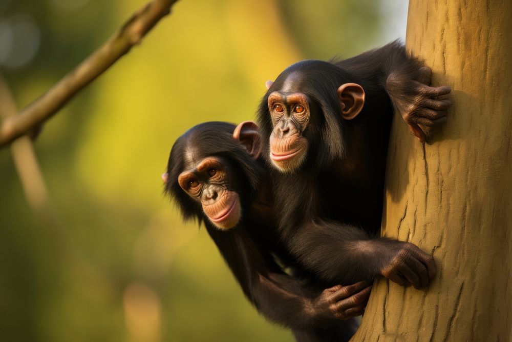 Two chimpanzees wildlife monkey animal. AI generated Image by rawpixel.