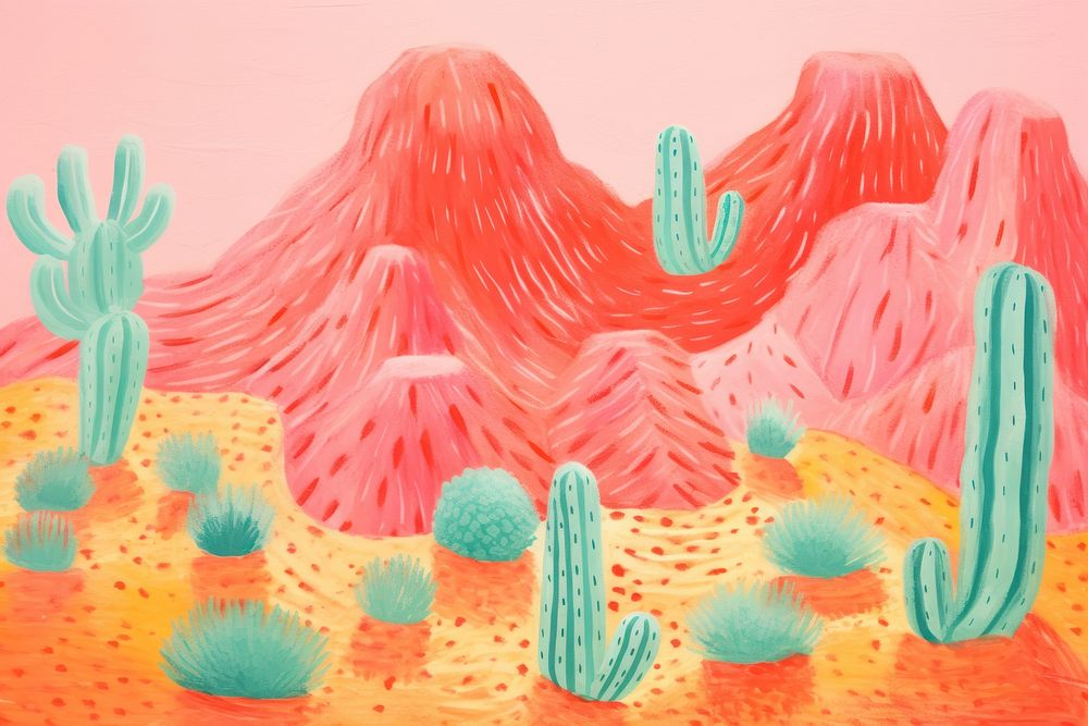 Desert art drawing cactus. AI generated Image by rawpixel.
