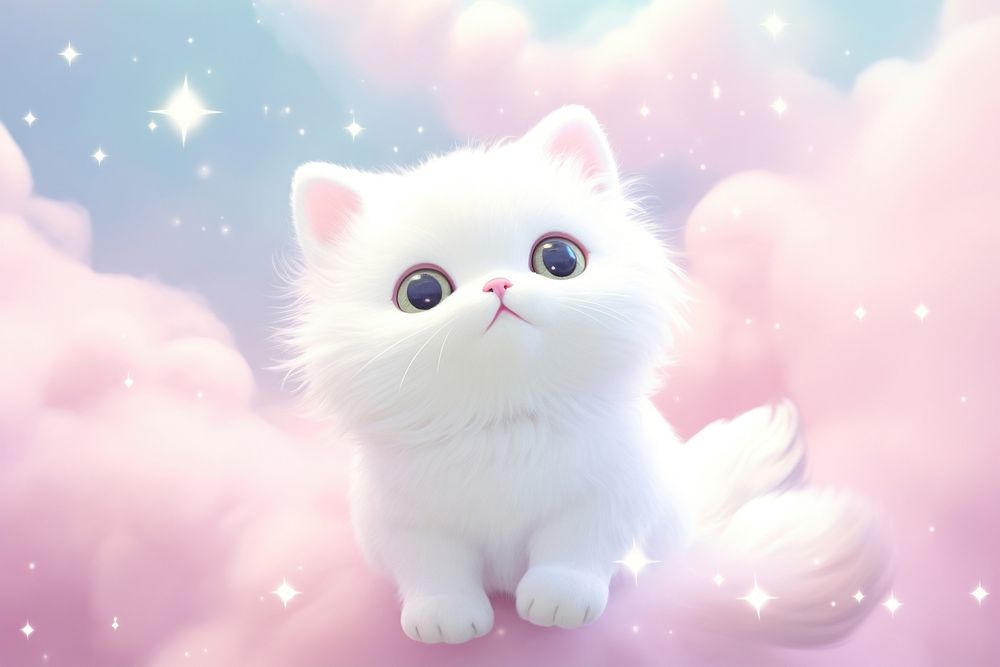 White cat animal mammal kitten. AI generated Image by rawpixel.