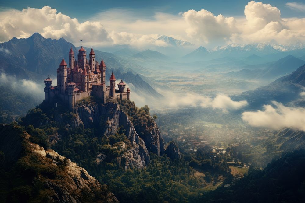 Castle architecture landscape mountain. AI generated Image by rawpixel.