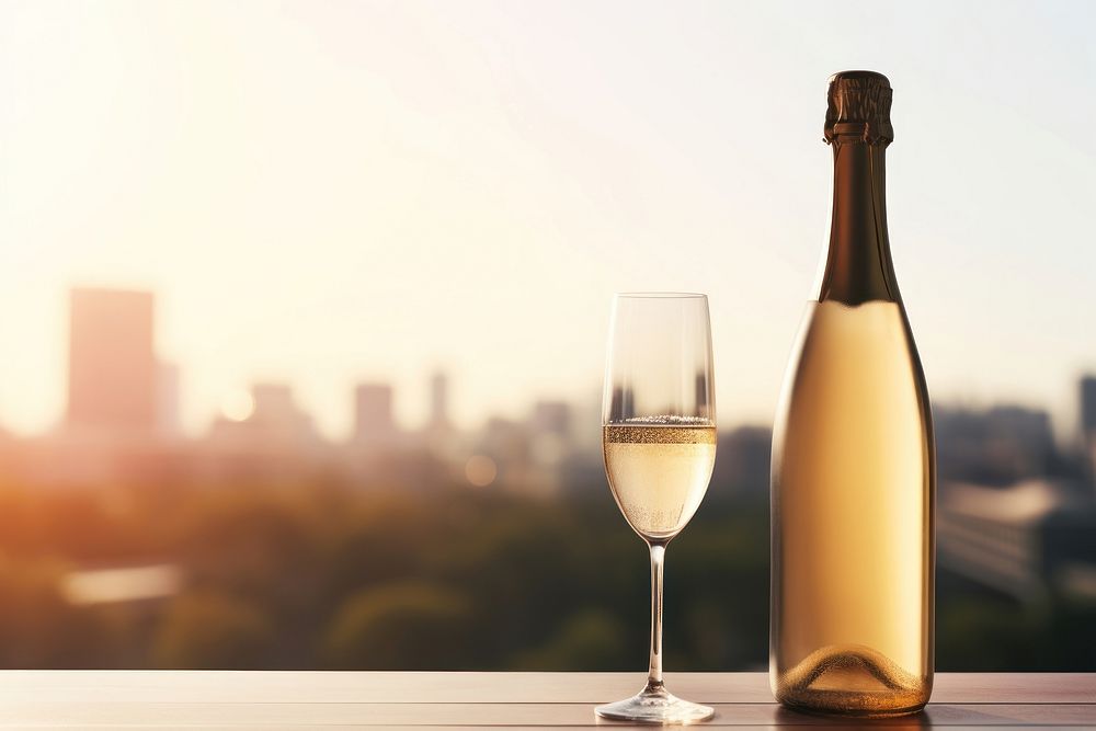 Bottle glass champagne outdoors. AI generated Image by rawpixel.