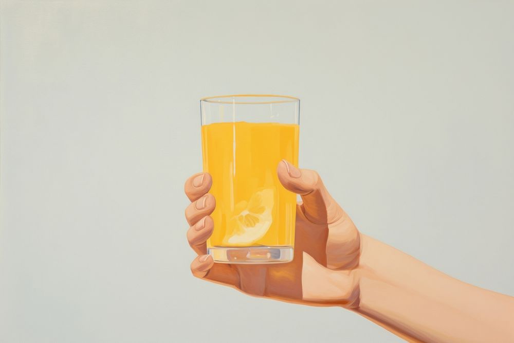 A hand holding orange juice painting drink glass. AI generated Image by rawpixel.