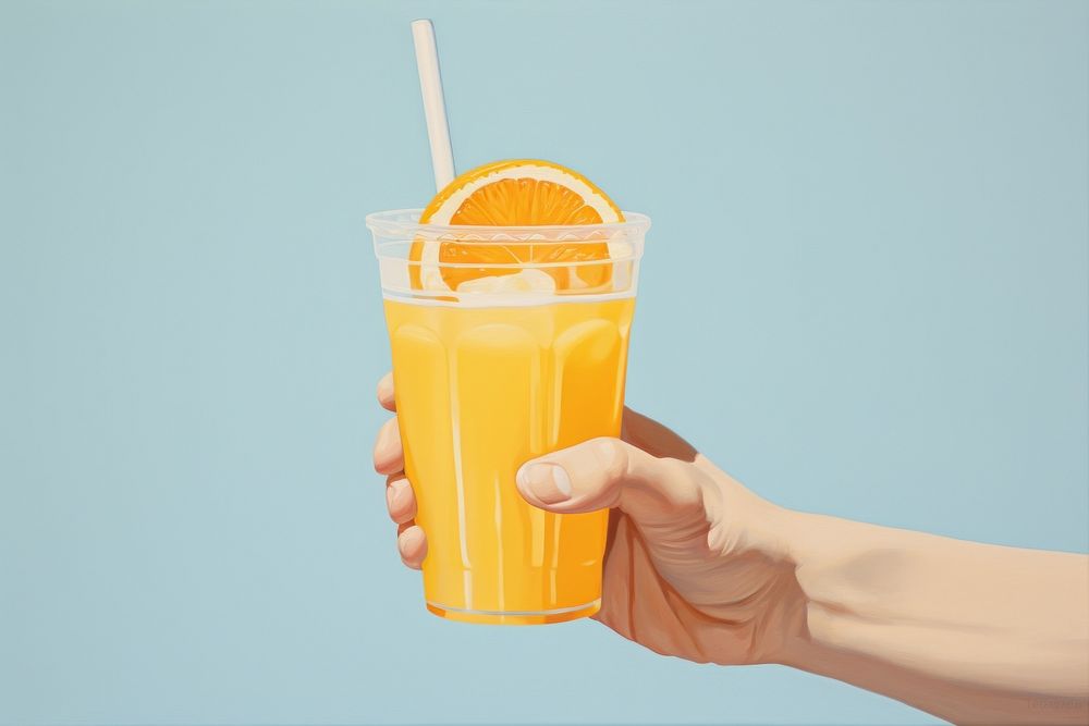 A hand holding orange juice drink soda refreshment. AI generated Image by rawpixel.