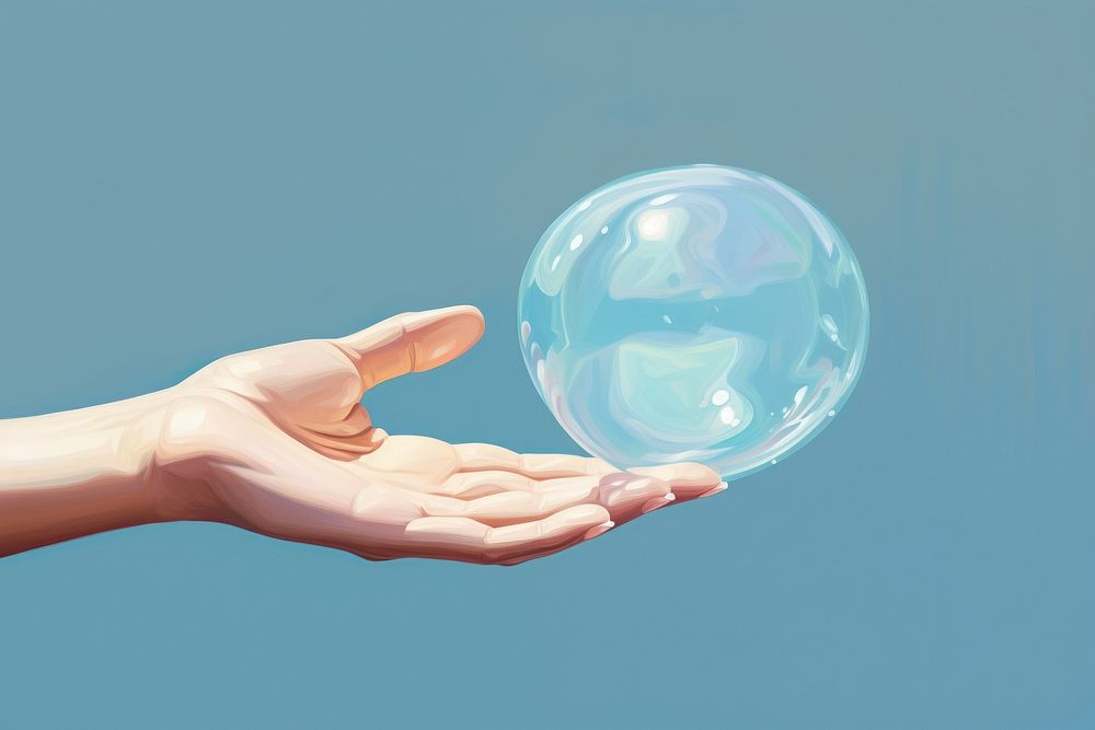 A hand holding soap bubble sphere transparent mid-air. AI generated Image by rawpixel.