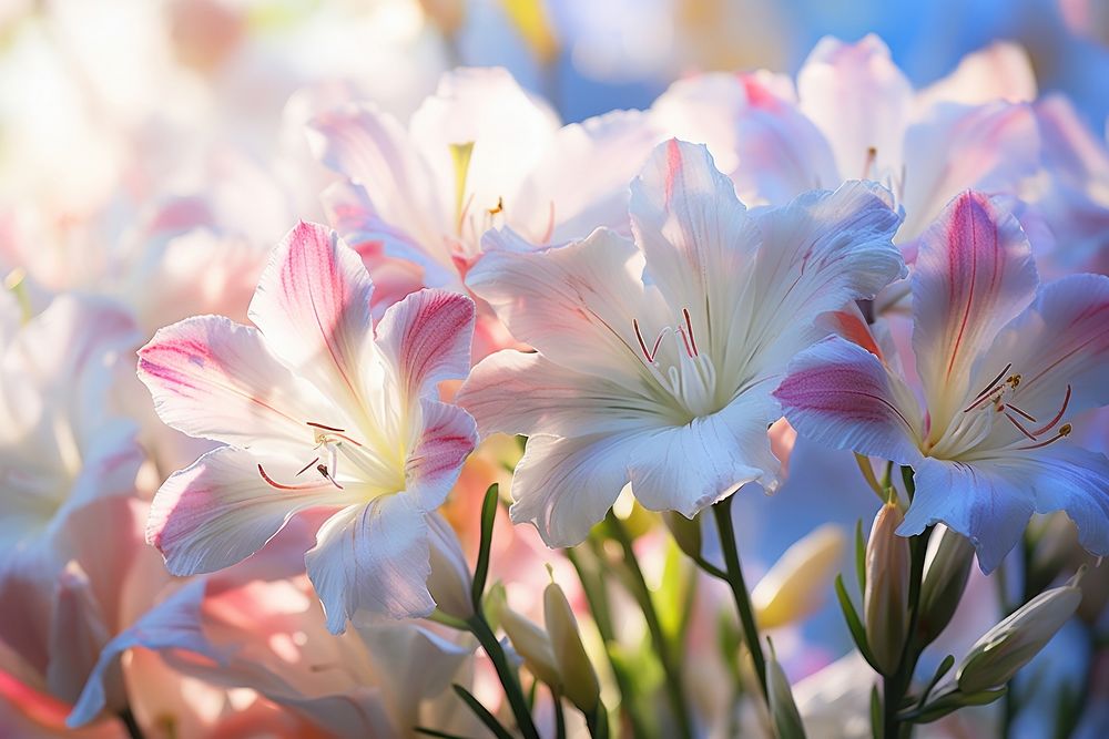 White alstromeria flowers backgrounds outdoors blossom. AI generated Image by rawpixel.