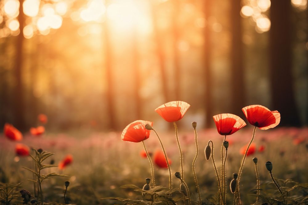 Red poppies sunlight outdoors blossom. AI generated Image by rawpixel.