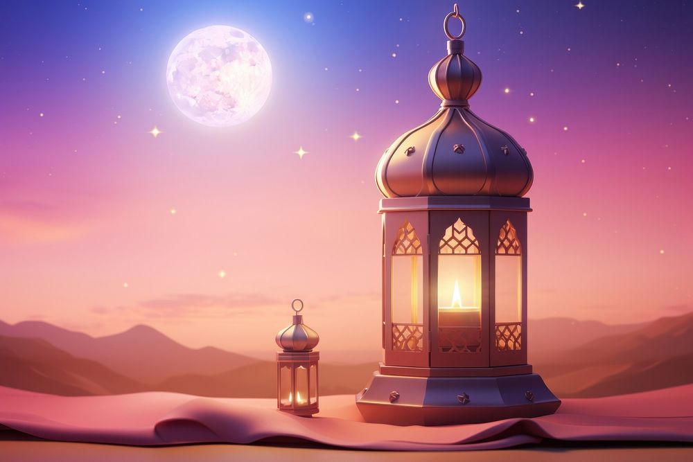 Eid mubarak lantern lighting outdoors. AI generated Image by rawpixel.