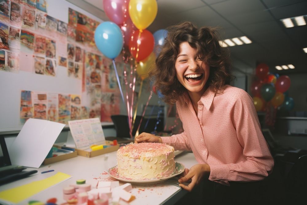 Happy female office worker cake birthday dessert. AI generated Image by rawpixel.