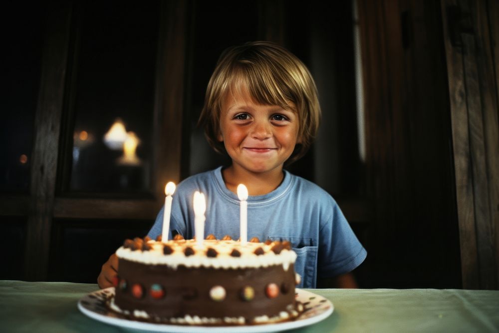 Kid and birthday cake photography portrait dessert. AI generated Image by rawpixel.