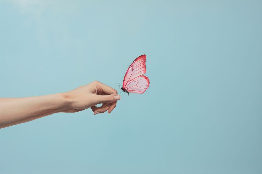 Butterfly on fingers petal hand touching. AI generated Image by rawpixel.