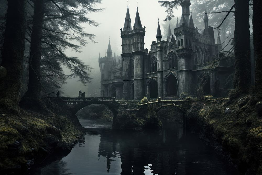 Gothic castle architecture building outdoors. AI generated Image by rawpixel.