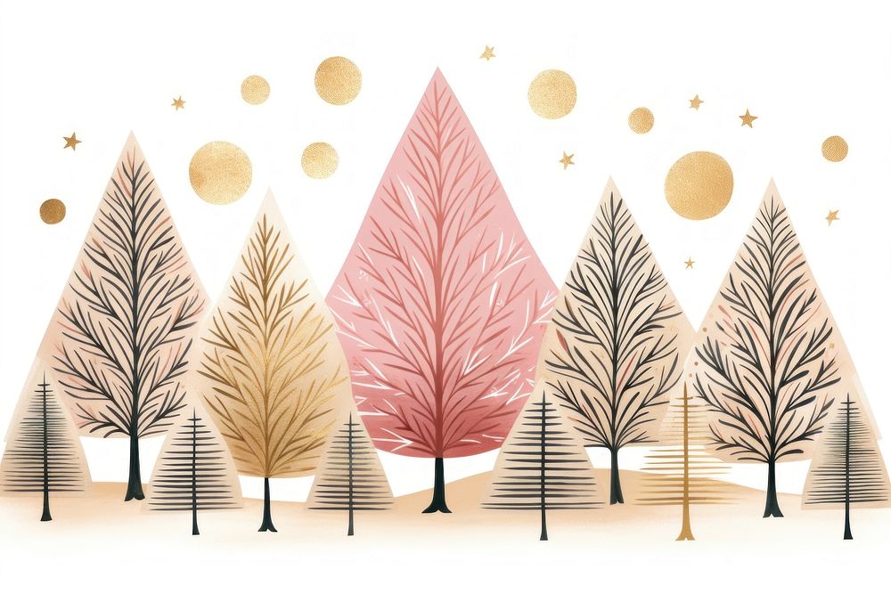 Gold and silver and pink christmas trees pattern drawing nature. AI generated Image by rawpixel.