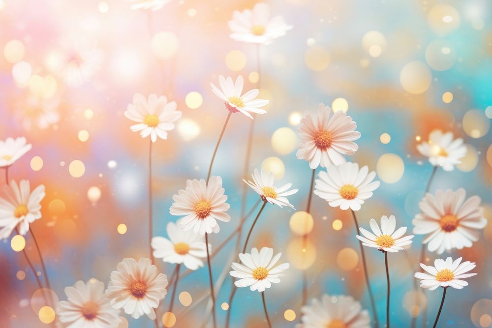 Daisy pattern bokeh effect background backgrounds outdoors blossom. AI generated Image by rawpixel.