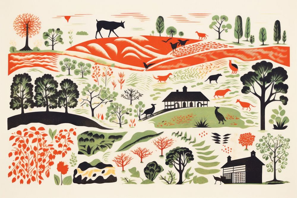 Farm outdoors tapestry pattern. AI generated Image by rawpixel.