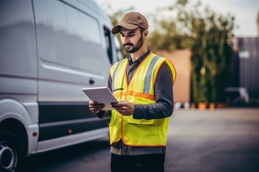 parcel delivery standing vehicle adult. Free Photo rawpixel