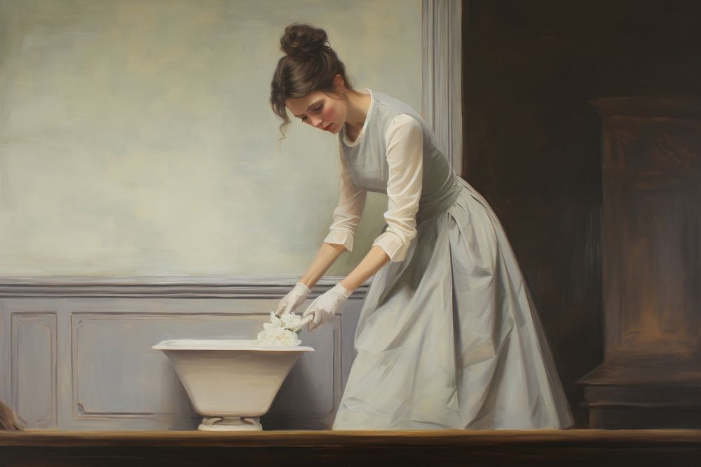 Woman cleaning painting adult housework. AI generated Image by rawpixel.