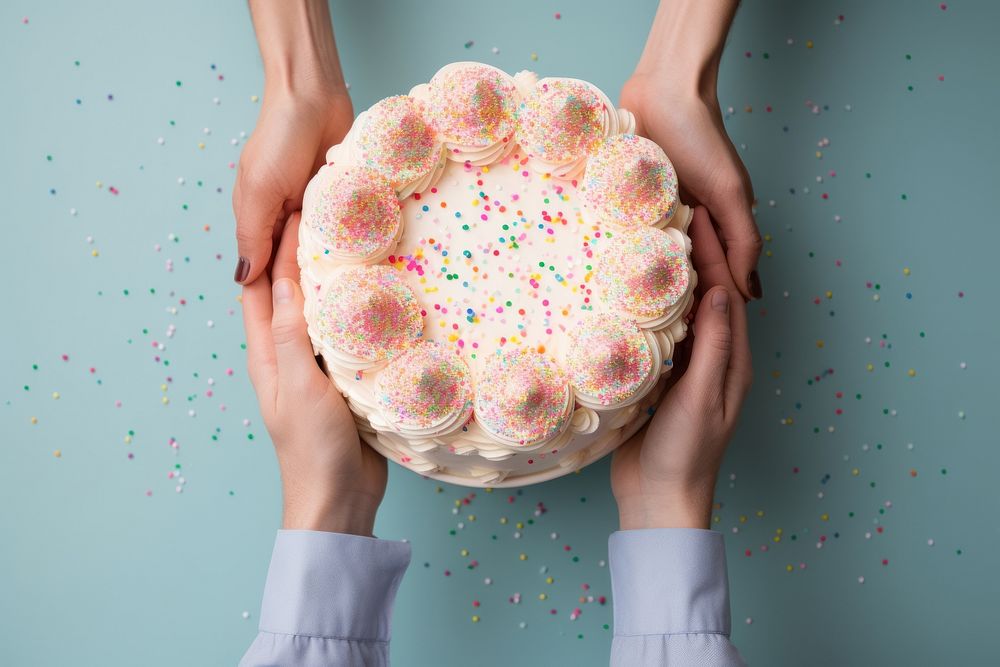 Hands holding birthday cake dessert icing food. AI generated Image by rawpixel.