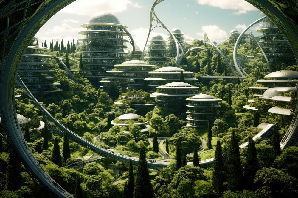 Green city plant tree building. AI generated Image by rawpixel.