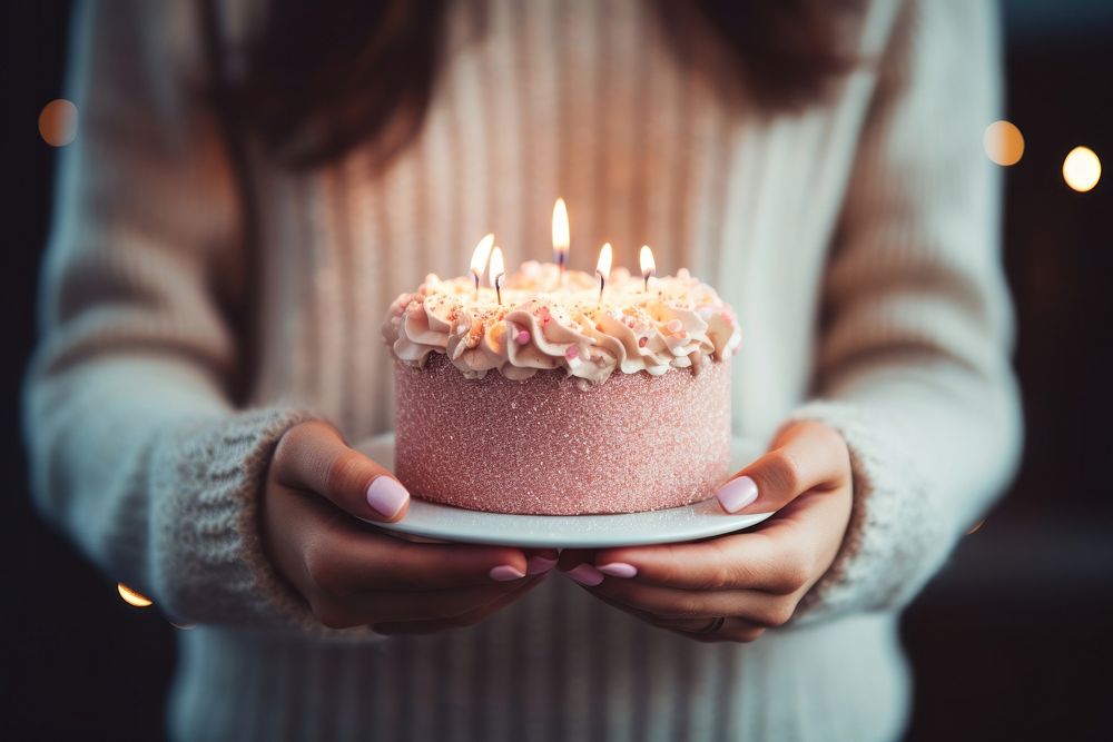 Candles on a cake dessert food hand. AI generated Image by rawpixel.