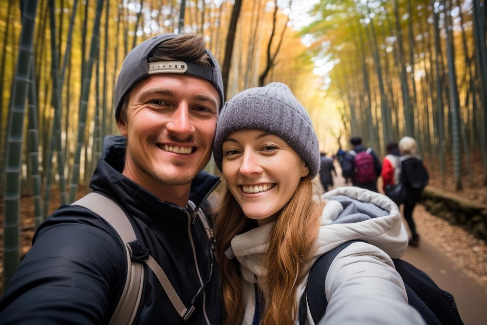 Kyoto forest selfie adventure. AI generated Image by rawpixel.