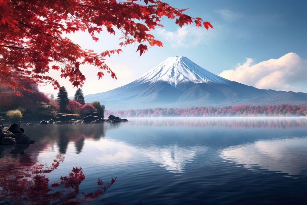 Mountain Fuji autumn lake landscape. AI generated Image by rawpixel.