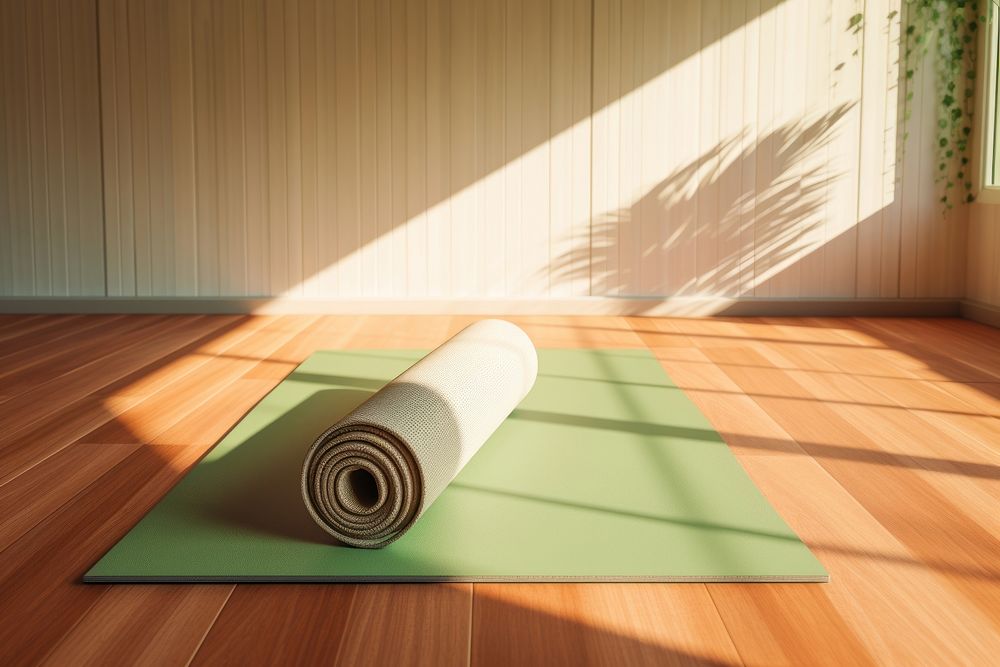 Rolled up yoga mats floor flooring wood. AI generated Image by rawpixel.