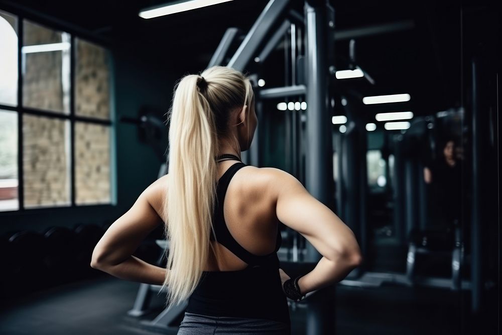 Overweight woman exercise blonde adult gym. AI generated Image by rawpixel.