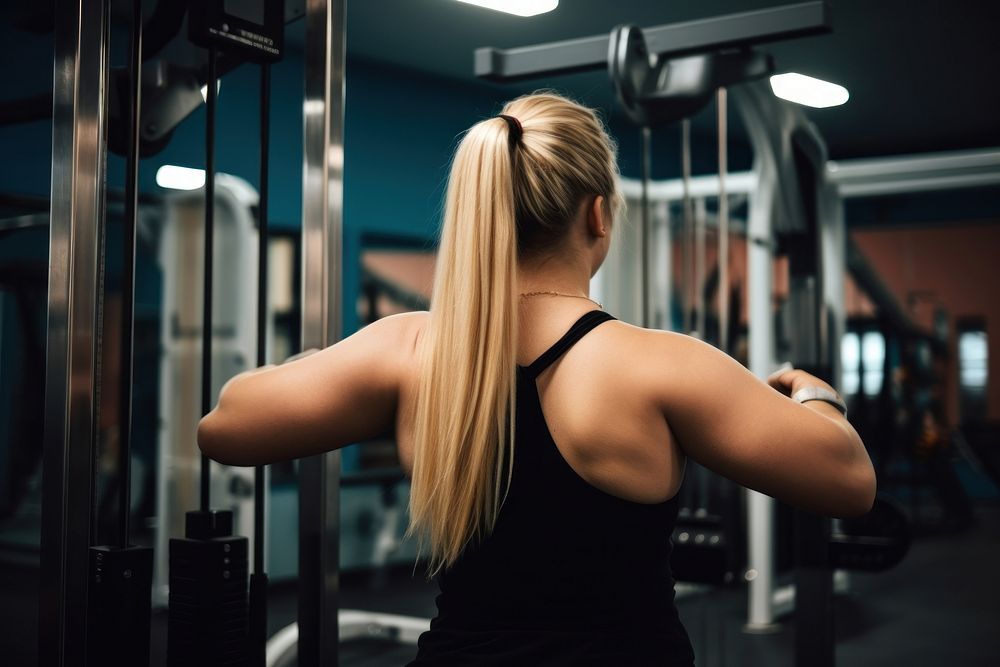 Overweight woman exercise fitness sports blonde. AI generated Image by rawpixel.