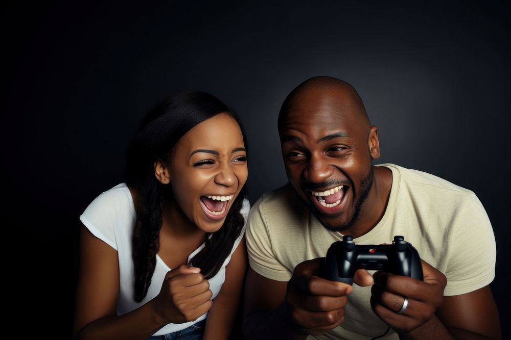 Black couple having fun photography laughing portrait. AI generated Image by rawpixel.