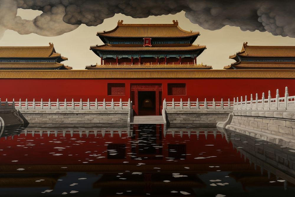 Chinese forbidden palace spirituality architecture reflection. AI generated Image by rawpixel.