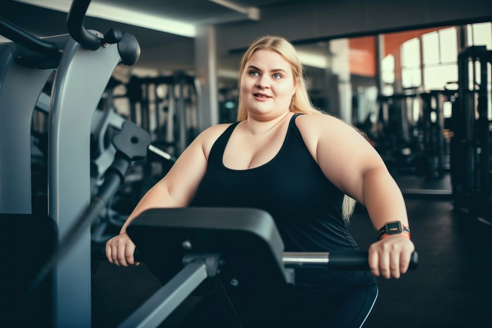 Overweight woman gym exercise fitness. AI generated Image by rawpixel.