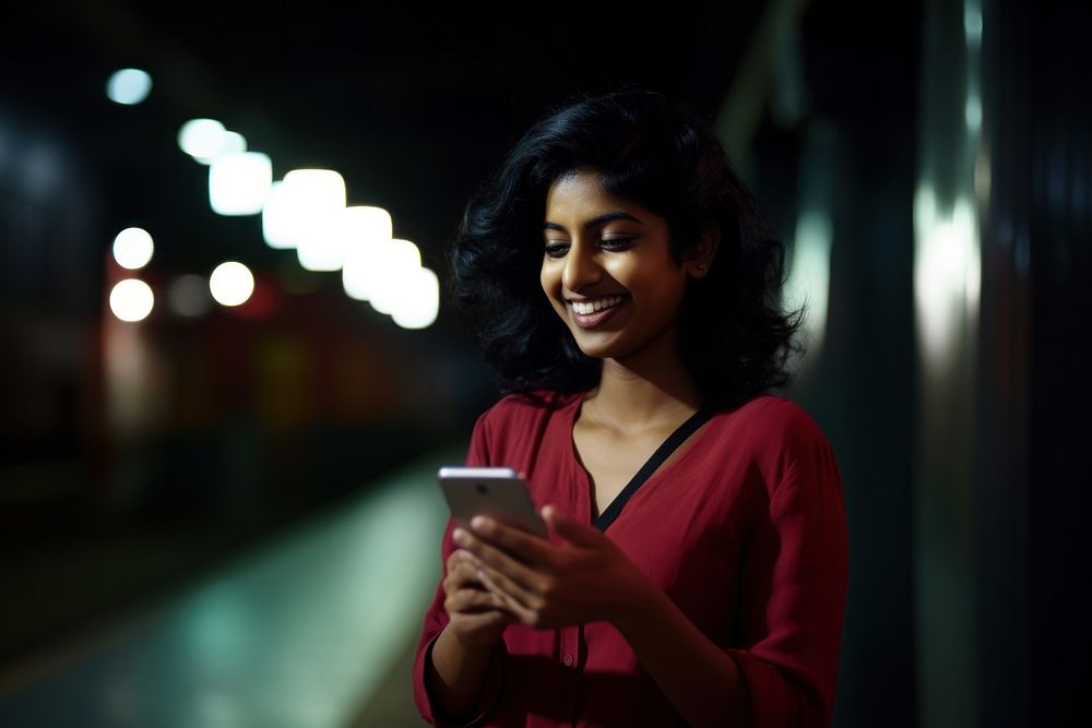 Indian woman smiling adult light phone. AI generated Image by rawpixel.
