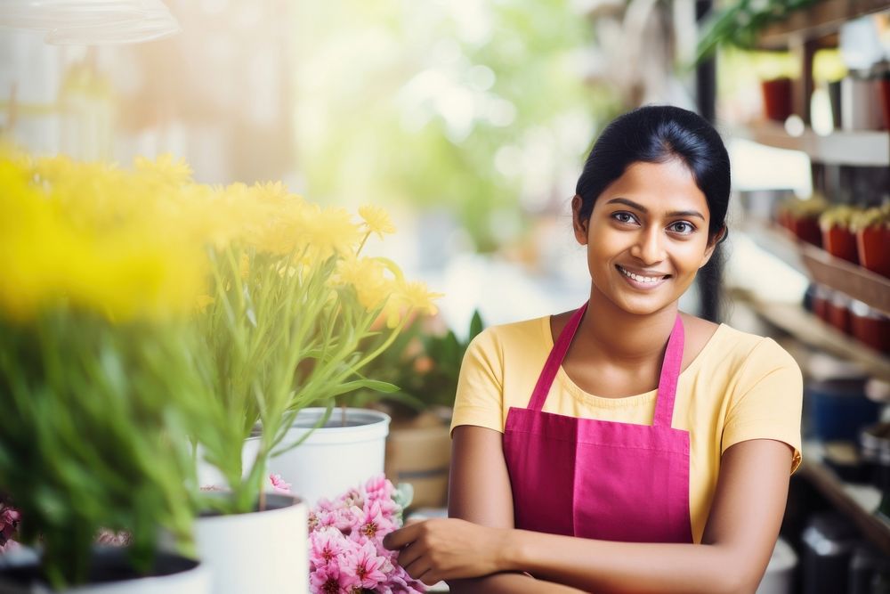 Indian woman smiling flower adult plant. AI generated Image by rawpixel.