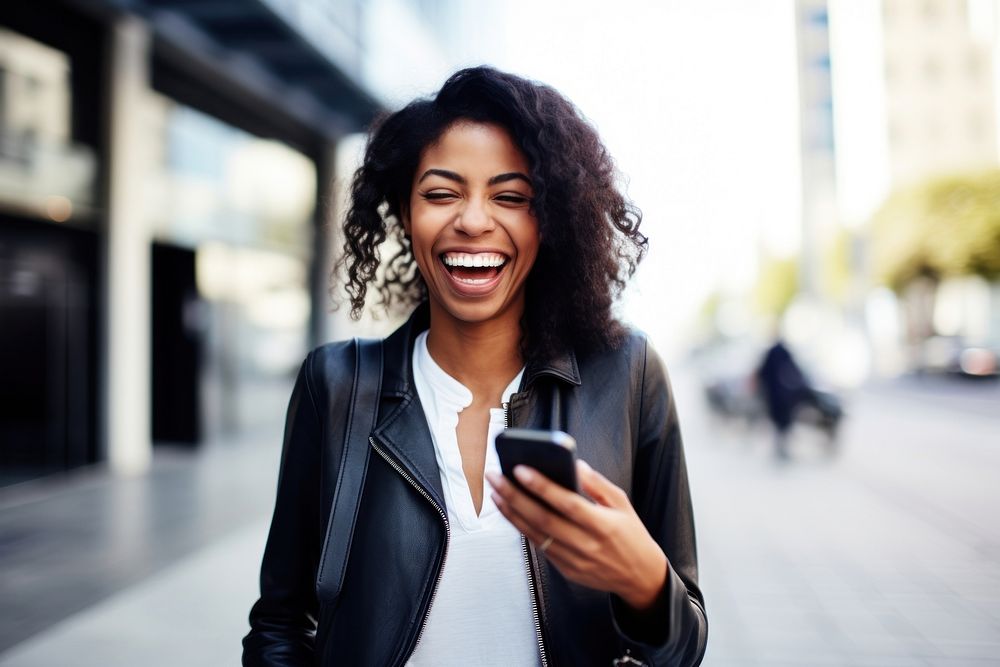 Video chat in smart phone laughing adult smile. AI generated Image by rawpixel.