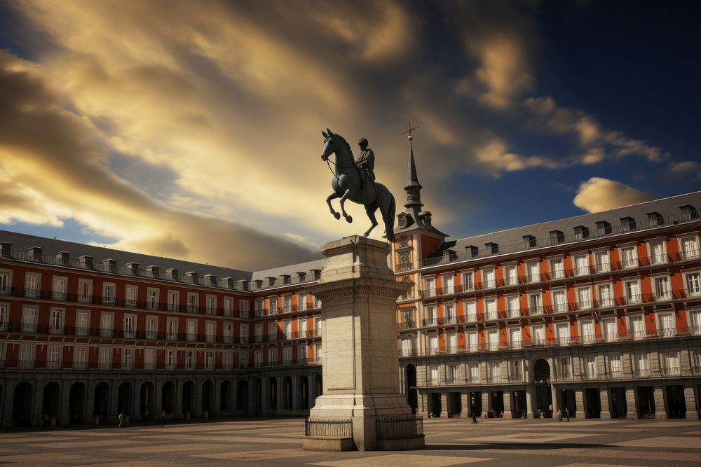 Palace square in madrid architecture sculpture outdoors. AI generated Image by rawpixel.